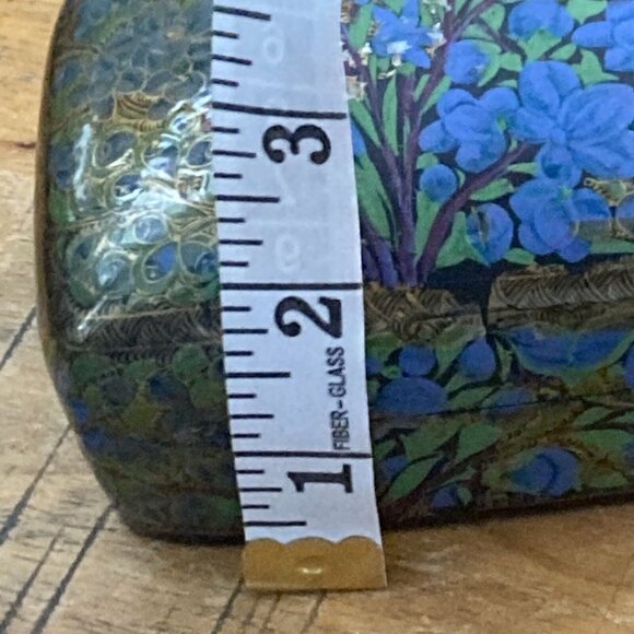 Kashmir India Lacquer Trinket Box Beautiful Blue Flower Glossy Black - Picture 9 of 9